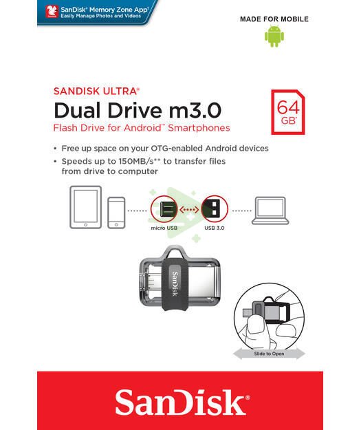 SanDisk Ultra Dual Drive m3.0 64GB Grey & Silver