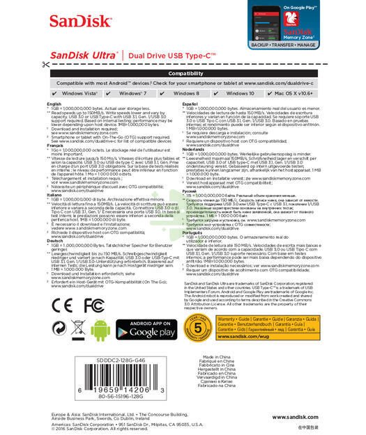 SanDisk SanDisk Ultra® Dual Drive USB Type-CTM, Flash Drive 128GB